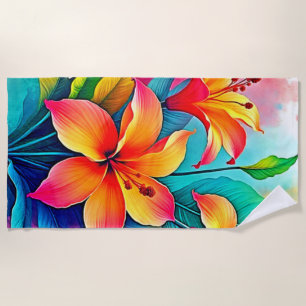 Vibrant Tropical Lilies: Summer Soul Beach Towel