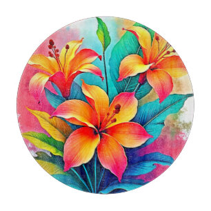 Vibrant Tropical Lilies: Summer Soul Cutting Board