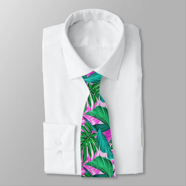 Vibrant Tropical Monstera Leaves Exotic Pattern  Tie (Tied)