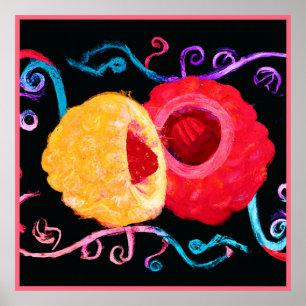 Vibrant Tropical Neon Fruit Design Poster