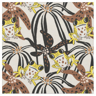 Vibrant tropical oasis exotic frog - yellow brown  fabric