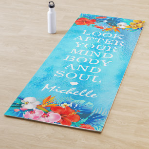 Vibrant Tropical Ocean Inspirational Quote   Name Yoga Mat