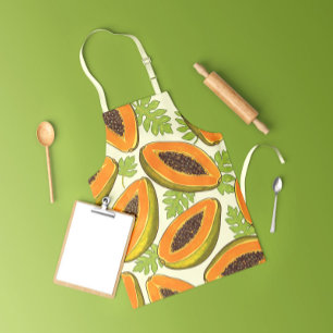 Vibrant Tropical Papaya Fruit and Leaf Pattern Apron