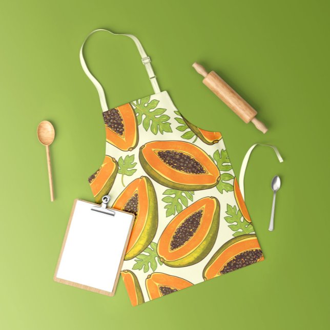 Vibrant Tropical Papaya Fruit and Leaf Pattern Apron (Creator Uploaded)