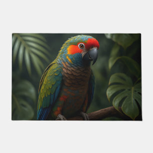 Vibrant Tropical Parrot Jungle Portrait Doormat
