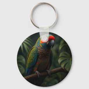 Vibrant Tropical Parrot Jungle Portrait Key Ring