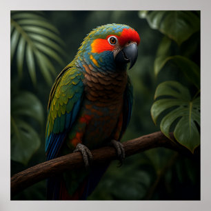 Vibrant Tropical Parrot Jungle Portrait Poster