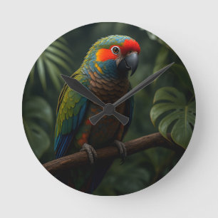 Vibrant Tropical Parrot Jungle Portrait Round Clock