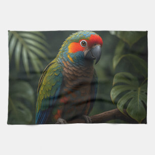 Vibrant Tropical Parrot Jungle Portrait Tea Towel