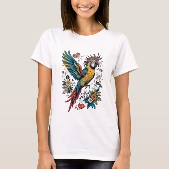 Vibrant Tropical Parrot  T-Shirt (Front)