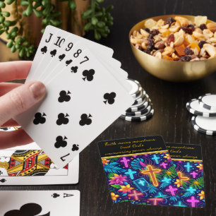 Vibrant Tropical Patterns With Glowing Crosses Playing Cards
