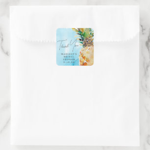 Vibrant Tropical Pineapple Bridal Shower Favour Square Sticker
