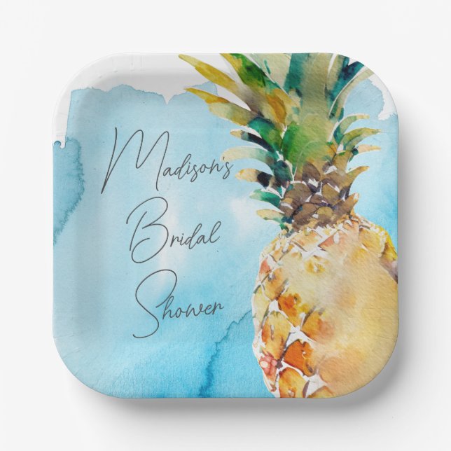 Vibrant Tropical Pineapple Bridal Shower Party Paper Plate (Front)
