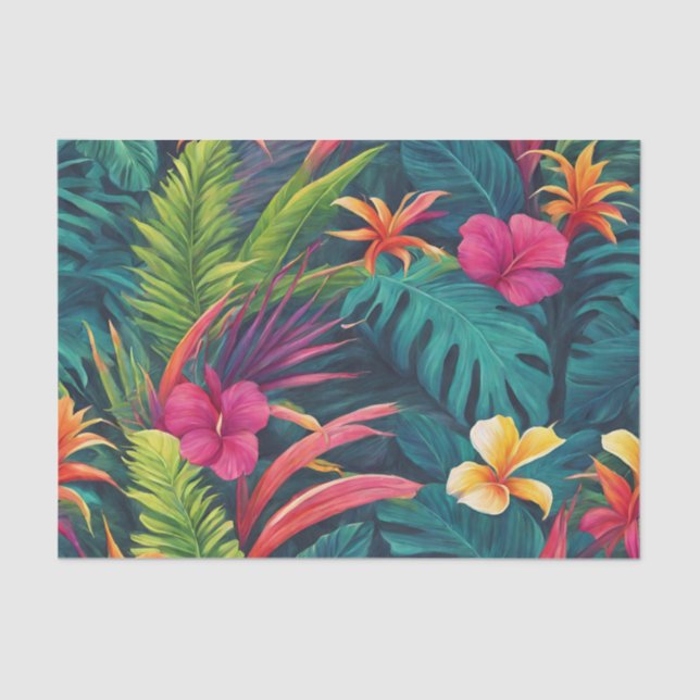 Vibrant Tropical Plants and Flowers  Tissue Paper (Front)