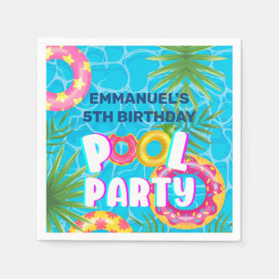 Vibrant Tropical Pool Party Personalised Birthday Napkin