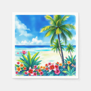 Vibrant Tropical Scene with Palm Trees Napkin