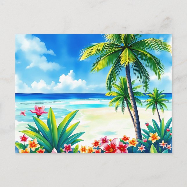 Vibrant Tropical Scene with Palm Trees Postcard (Front)