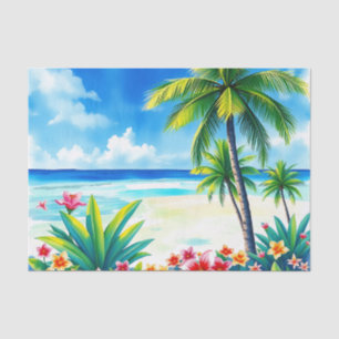 Vibrant Tropical Scene with Palm Trees Tissue Paper