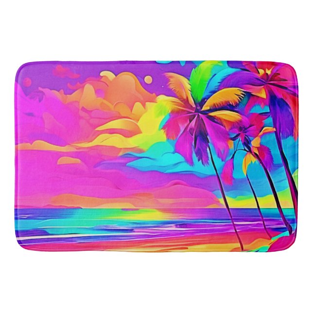 Vibrant Tropical Shore Art Bath Mat (Front)