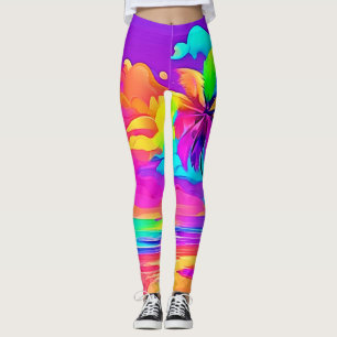 Vibrant Tropical Shore Art Leggings