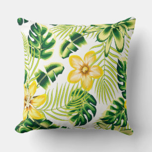 Vibrant Tropical Summer Flowers & Palm Leaves Pill Cushion