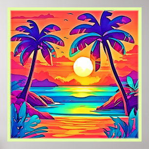 Vibrant Tropical Sunset Art Poster