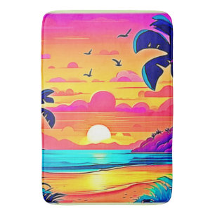 Vibrant Tropical Sunset Bath Mat