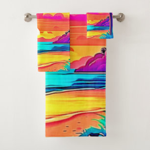 Vibrant Tropical Sunset Bath Towel Set