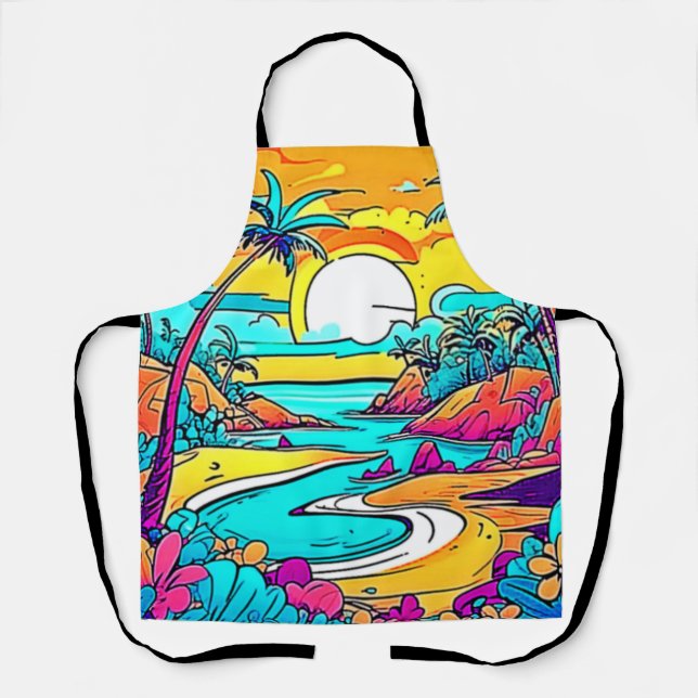 Vibrant Tropical Sunset Beach Apron (Front)