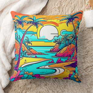 Vibrant Tropical Sunset Beach Cushion