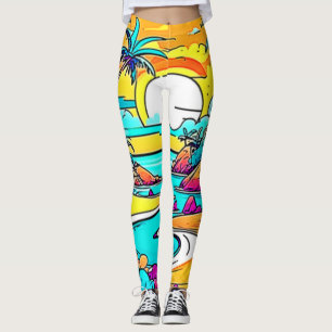 Vibrant Tropical Sunset Beach Leggings