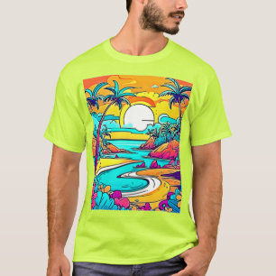 Vibrant Tropical Sunset Beach T-Shirt