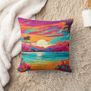 Vibrant Tropical Sunset Cushion