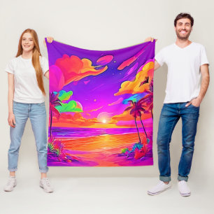 Vibrant Tropical Sunset Fleece Blanket