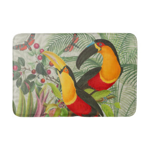 Vibrant Tropical Toucan Birds Art Exotic Jungle  Bath Mat