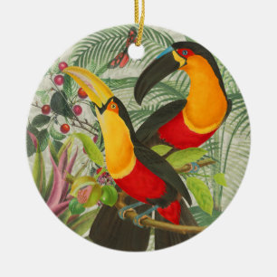 Vibrant Tropical Toucan Birds Art Exotic Jungle  Ceramic Tree Decoration