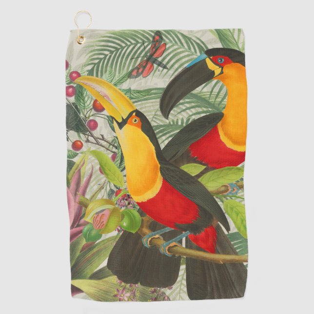 Vibrant Tropical Toucan Birds Art Exotic Jungle  Golf Towel (Front)