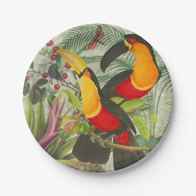 Vibrant Tropical Toucan Birds Art Exotic Jungle  Paper Plate (Front)