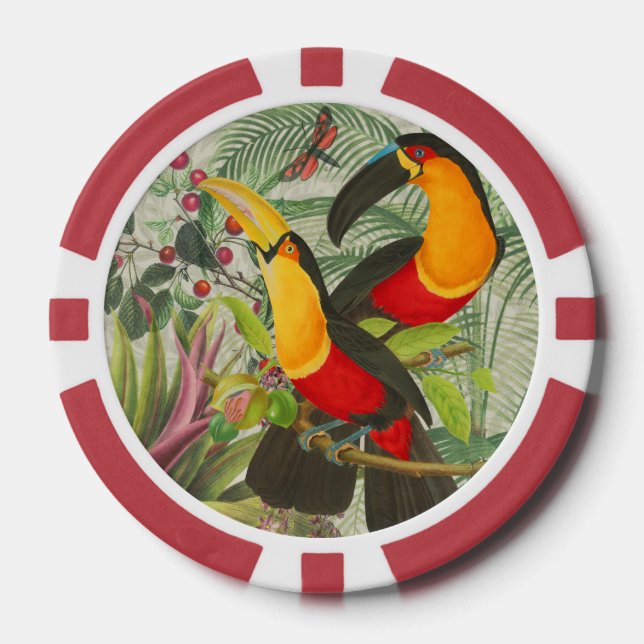 Vibrant Tropical Toucan Birds Art Exotic Jungle  Poker Chips (Front)