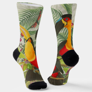 Vibrant Tropical Toucan Birds Art Exotic Jungle Socks