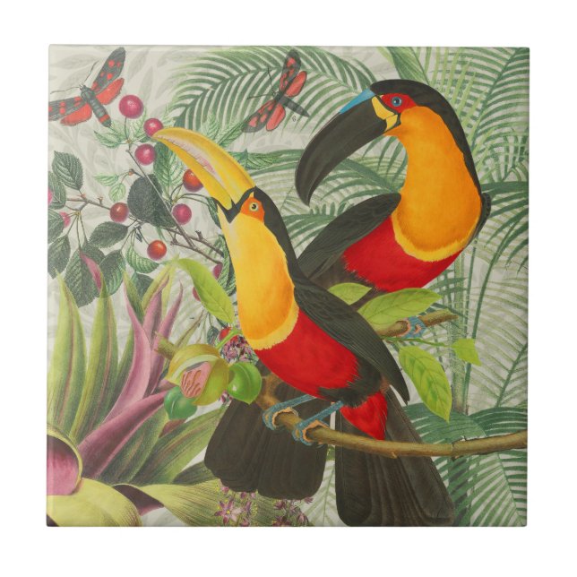 Vibrant Tropical Toucan Birds Art Exotic Jungle  Tile (Front)