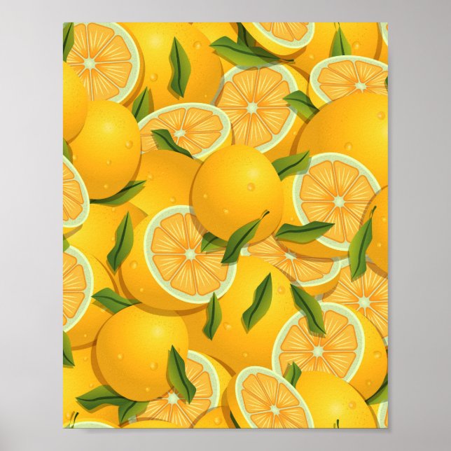 Vibrant tropical Yellow limes pattern Poster (Front)