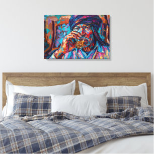 Vibrant Tuareg Nomad Drinking Mint Tea Oil Paint Canvas Print