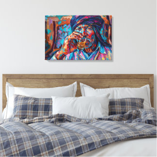 Vibrant Tuareg Nomad Drinking Mint Tea Oil Paint Canvas Print