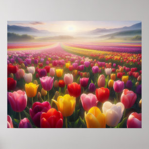 Vibrant Tulip Field in Full Bloom Poster
