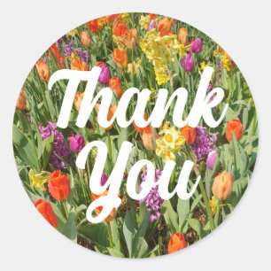 Vibrant Tulip Flower Garden Thank You Classic Round Sticker