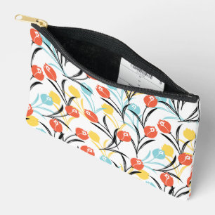Vibrant Tulip Pattern Floral Design on White Accessory Pouch