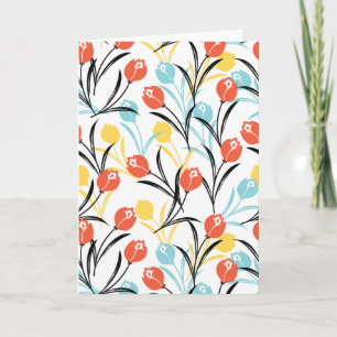 Vibrant Tulip Pattern Floral Design on White Card