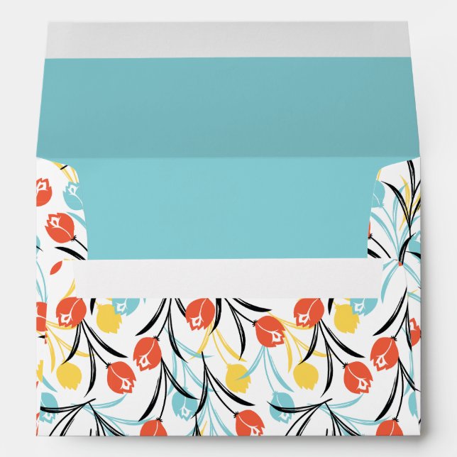 Vibrant Tulip Pattern Floral Design on White Envelope (Back (Bottom))