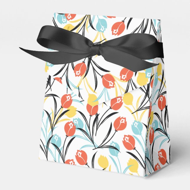 Vibrant Tulip Pattern Floral Design on White Favour Box (Front Side)